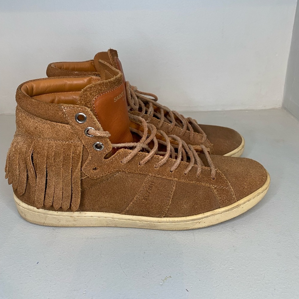 Saint Laurent Fringed Suede High Top Sneakers